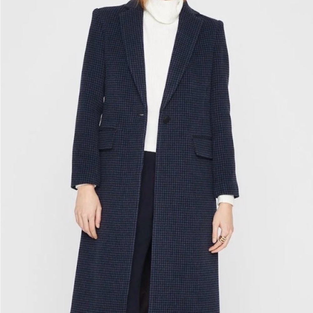 Club Monaco Navy Patterned Long Trench Coat